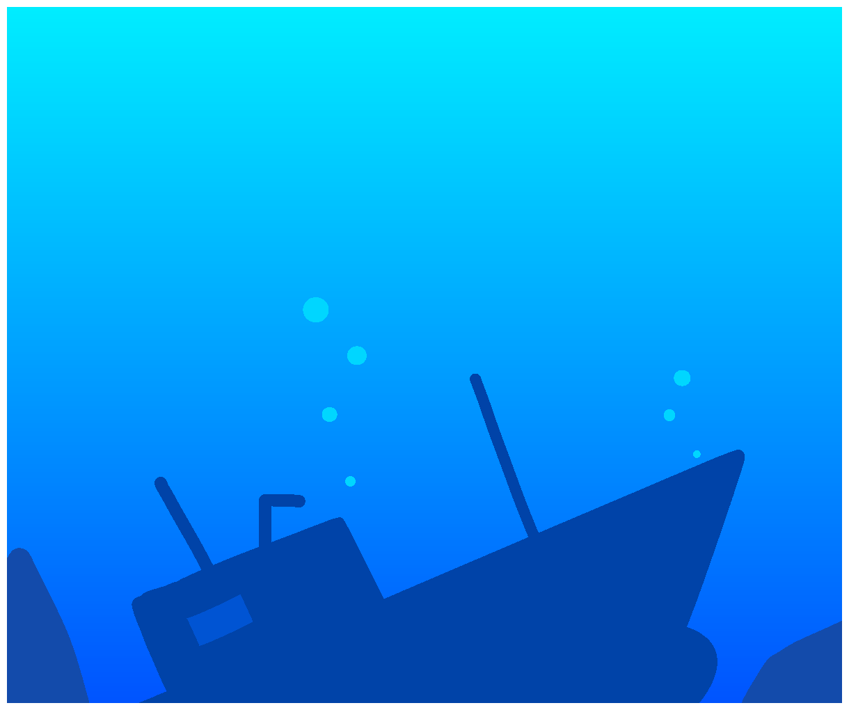 海底の沈没船をシルエットで描いたイラスト