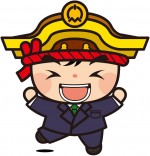 忠岡町イメージキャラクター『ただお課長』がスーツ姿で思い切り笑っているイラスト画像