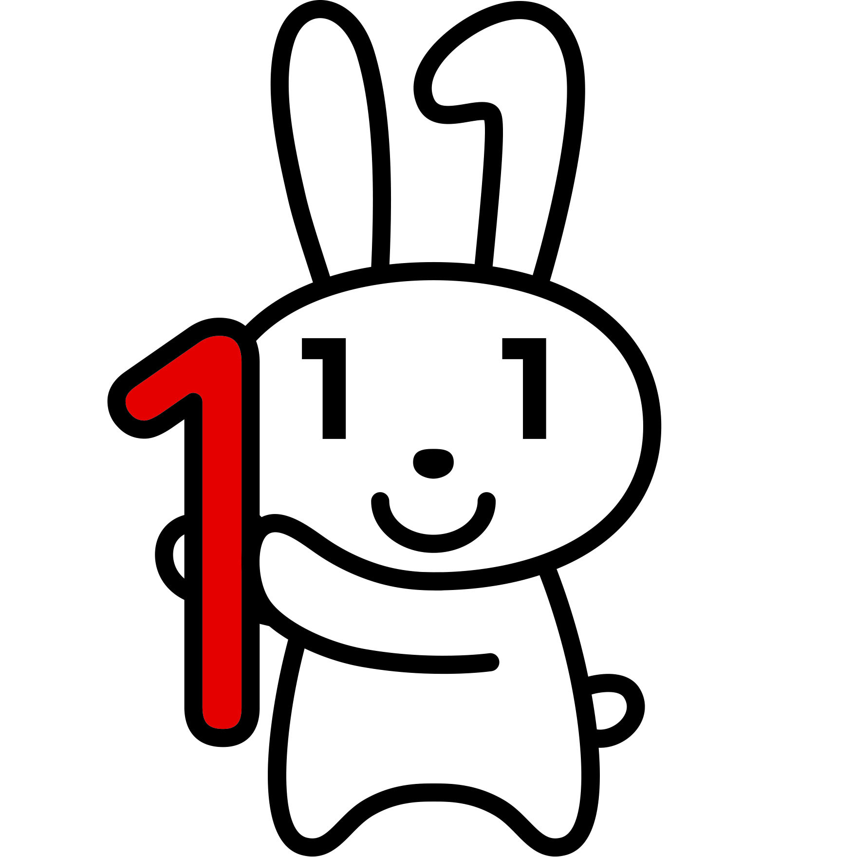 マイナンバーの広報用ロゴマーク。シロウサギが体の右側に数字の「1」を掲げ持って立っているイラスト。
