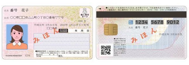 マイナンバーカードの表面と裏面の見本